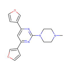 CN1CCN(c2nc(-c3ccoc3)cc(-c3ccoc3)n2)CC1 ZINC000013808403