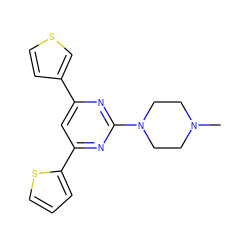 CN1CCN(c2nc(-c3ccsc3)cc(-c3cccs3)n2)CC1 ZINC000013808389