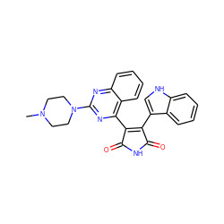 CN1CCN(c2nc(C3=C(c4c[nH]c5ccccc45)C(=O)NC3=O)c3ccccc3n2)CC1 ZINC000003973984