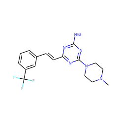 CN1CCN(c2nc(N)nc(/C=C/c3cccc(C(F)(F)F)c3)n2)CC1 ZINC000473154570