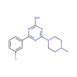 CN1CCN(c2nc(N)nc(-c3cccc(Cl)c3)n2)CC1 ZINC000169349132