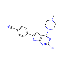 CN1CCN(c2nc(N)nc3[nH]c(-c4ccc(C#N)cc4)cc23)CC1 ZINC000095593740