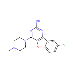 CN1CCN(c2nc(N)nc3c2oc2ccc(Cl)cc23)CC1 ZINC000073196589