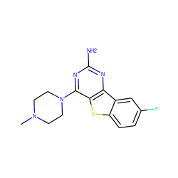 CN1CCN(c2nc(N)nc3c2sc2ccc(F)cc23)CC1 ZINC000073168482