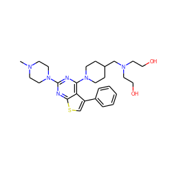 CN1CCN(c2nc(N3CCC(CN(CCO)CCO)CC3)c3c(-c4ccccc4)csc3n2)CC1 ZINC000146400259