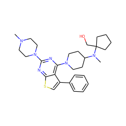 CN1CCN(c2nc(N3CCC(N(C)C4(CO)CCCC4)CC3)c3c(-c4ccccc4)csc3n2)CC1 ZINC000653751548