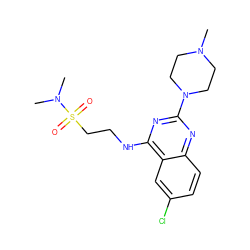 CN1CCN(c2nc(NCCS(=O)(=O)N(C)C)c3cc(Cl)ccc3n2)CC1 ZINC000045337533