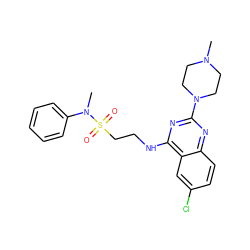 CN1CCN(c2nc(NCCS(=O)(=O)N(C)c3ccccc3)c3cc(Cl)ccc3n2)CC1 ZINC000043206534