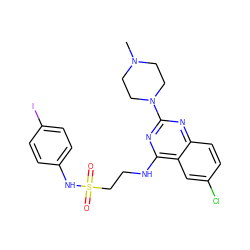 CN1CCN(c2nc(NCCS(=O)(=O)Nc3ccc(I)cc3)c3cc(Cl)ccc3n2)CC1 ZINC000049771881