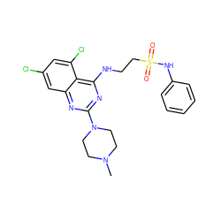 CN1CCN(c2nc(NCCS(=O)(=O)Nc3ccccc3)c3c(Cl)cc(Cl)cc3n2)CC1 ZINC000045339197