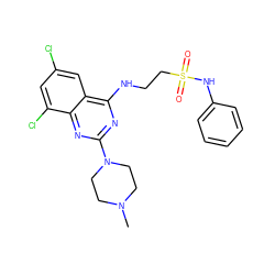 CN1CCN(c2nc(NCCS(=O)(=O)Nc3ccccc3)c3cc(Cl)cc(Cl)c3n2)CC1 ZINC000045336589