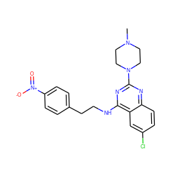 CN1CCN(c2nc(NCCc3ccc([N+](=O)[O-])cc3)c3cc(Cl)ccc3n2)CC1 ZINC000045335658