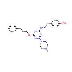 CN1CCN(c2nc(NCCc3ccc(O)cc3)nc(OCCCc3ccccc3)n2)CC1 ZINC000013492561