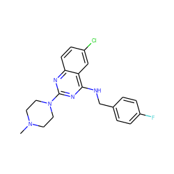 CN1CCN(c2nc(NCc3ccc(F)cc3)c3cc(Cl)ccc3n2)CC1 ZINC000045495983