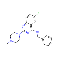 CN1CCN(c2nc(NCc3ccccc3)c3cc(Cl)ccc3n2)CC1 ZINC000040949263