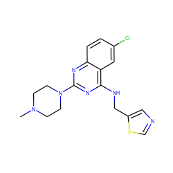 CN1CCN(c2nc(NCc3cncs3)c3cc(Cl)ccc3n2)CC1 ZINC000040380138