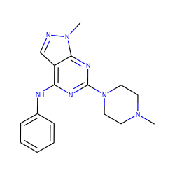 CN1CCN(c2nc(Nc3ccccc3)c3cnn(C)c3n2)CC1 ZINC000015682329