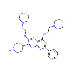 CN1CCN(c2nc3nc(-c4ccccc4)nc(NCCN4CCOCC4)c3nc2NCCN2CCOCC2)CC1 ZINC000142871279