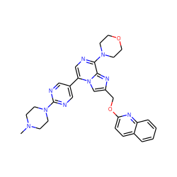 CN1CCN(c2ncc(-c3cnc(N4CCOCC4)c4nc(COc5ccc6ccccc6n5)cn34)cn2)CC1 ZINC001772569981