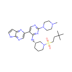 CN1CCN(c2ncc(-c3cnc4[nH]ccc4n3)c(N[C@H]3CCCN(S(=O)(=O)CCC(C)(C)C)C3)n2)CC1 ZINC000169168406