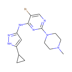 CN1CCN(c2ncc(Br)c(Nc3cc(C4CC4)[nH]n3)n2)CC1 ZINC000203007130