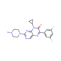 CN1CCN(c2ncc3nc(-c4cc(F)cc(F)c4)c(=O)n(C4CC4)c3n2)CC1 ZINC000004238919