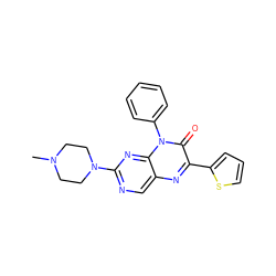 CN1CCN(c2ncc3nc(-c4cccs4)c(=O)n(-c4ccccc4)c3n2)CC1 ZINC000004238814