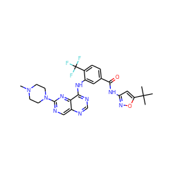 CN1CCN(c2ncc3ncnc(Nc4cc(C(=O)Nc5cc(C(C)(C)C)on5)ccc4C(F)(F)F)c3n2)CC1 ZINC000148081910