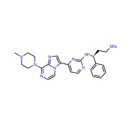 CN1CCN(c2nccn3c(-c4ccnc(N[C@@H](CCN)c5ccccc5)n4)cnc23)CC1 ZINC000169701236