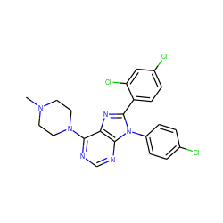 CN1CCN(c2ncnc3c2nc(-c2ccc(Cl)cc2Cl)n3-c2ccc(Cl)cc2)CC1 ZINC000040974444