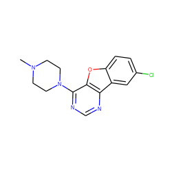 CN1CCN(c2ncnc3c2oc2ccc(Cl)cc23)CC1 ZINC000002554424