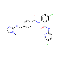 CN1CCN=C1N(C)Cc1ccc(C(=O)Nc2ccc(Cl)cc2C(=O)Nc2ccc(Cl)cn2)cc1 ZINC000028094529