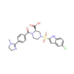 CN1CCN=C1c1ccc(C(=O)N2CCN(S(=O)(=O)c3cc4cc(Cl)ccc4[nH]3)C[C@@H]2C(=O)O)cc1 ZINC000026175216