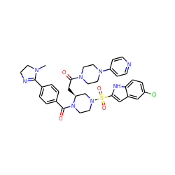 CN1CCN=C1c1ccc(C(=O)N2CCN(S(=O)(=O)c3cc4cc(Cl)ccc4[nH]3)C[C@@H]2CC(=O)N2CCN(c3ccncc3)CC2)cc1 ZINC000026181150