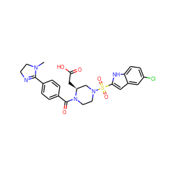 CN1CCN=C1c1ccc(C(=O)N2CCN(S(=O)(=O)c3cc4cc(Cl)ccc4[nH]3)C[C@@H]2CC(=O)O)cc1 ZINC000026169950