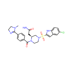 CN1CCN=C1c1ccc(C(=O)N2CCN(S(=O)(=O)c3cc4cc(Cl)ccc4[nH]3)C[C@@H]2CC(N)=O)cc1 ZINC000026174371