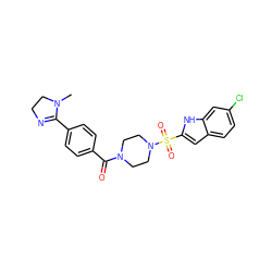 CN1CCN=C1c1ccc(C(=O)N2CCN(S(=O)(=O)c3cc4ccc(Cl)cc4[nH]3)CC2)cc1 ZINC000026170669