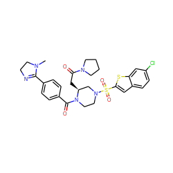 CN1CCN=C1c1ccc(C(=O)N2CCN(S(=O)(=O)c3cc4ccc(Cl)cc4s3)C[C@@H]2CC(=O)N2CCCC2)cc1 ZINC000026189395