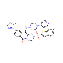 CN1CCN=C1c1ccc(C(=O)N2CCN(S(=O)(=O)c3cc4ccc(Cl)cc4s3)C[C@@H]2CC(=O)N2CCN(c3ccncc3)CC2)cc1 ZINC000026181587