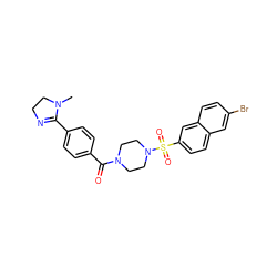 CN1CCN=C1c1ccc(C(=O)N2CCN(S(=O)(=O)c3ccc4cc(Br)ccc4c3)CC2)cc1 ZINC000026180691