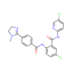 CN1CCN=C1c1ccc(C(=O)Nc2ccc(Cl)cc2C(=O)Nc2ccc(Cl)cn2)cc1 ZINC000000590861