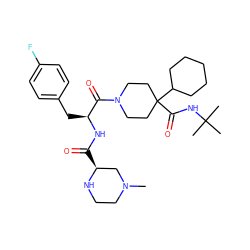 CN1CCN[C@@H](C(=O)N[C@@H](Cc2ccc(F)cc2)C(=O)N2CCC(C(=O)NC(C)(C)C)(C3CCCCC3)CC2)C1 ZINC000028949897