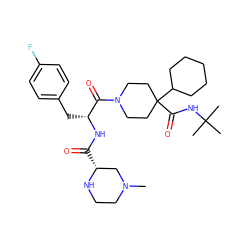 CN1CCN[C@H](C(=O)N[C@H](Cc2ccc(F)cc2)C(=O)N2CCC(C(=O)NC(C)(C)C)(C3CCCCC3)CC2)C1 ZINC000036269901