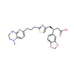 CN1CCNc2nc(CCCc3nc(C[C@@H](CC(=O)O)c4ccc5c(c4)OCO5)cs3)ccc21 ZINC000028568696