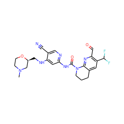 CN1CCO[C@@H](CNc2cc(NC(=O)N3CCCc4cc(C(F)F)c(C=O)nc43)ncc2C#N)C1 ZINC001772624838