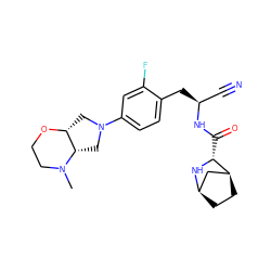 CN1CCO[C@@H]2CN(c3ccc(C[C@@H](C#N)NC(=O)[C@H]4N[C@@H]5CC[C@H]4C5)c(F)c3)C[C@@H]21 ZINC000219302996