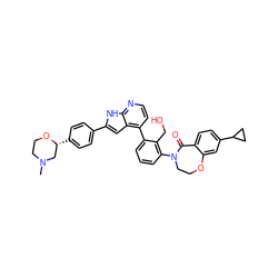 CN1CCO[C@H](c2ccc(-c3cc4c(-c5cccc(N6CCOc7cc(C8CC8)ccc7C6=O)c5CO)ccnc4[nH]3)cc2)C1 ZINC000148713491