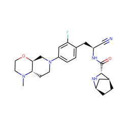 CN1CCO[C@H]2CN(c3ccc(C[C@@H](C#N)NC(=O)[C@H]4N[C@@H]5CC[C@H]4C5)c(F)c3)CC[C@@H]21 ZINC000219303270