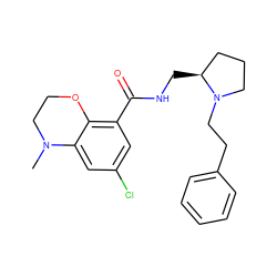 CN1CCOc2c(C(=O)NC[C@H]3CCCN3CCc3ccccc3)cc(Cl)cc21 ZINC000028248556