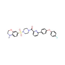 CN1CCOc2cc(S(=O)(=O)N3CCN(C(=O)c4cccc(-c5ccc(Oc6ccc(F)cc6)cc5)n4)CC3)ccc21 ZINC000113675933